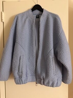 Zara Powder Blue Boucle Bomber Jacket